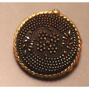 Vintage Czech Glass Brooch-Pendant Black & Gold